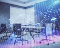 Multi,Exposure,Of,Stock,Market,Graph,On,Conference,Room,Background.