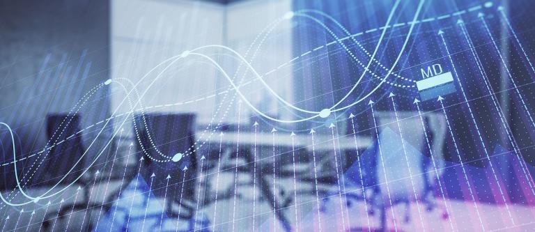 Multi,Exposure,Of,Stock,Market,Graph,On,Conference,Room,Background.