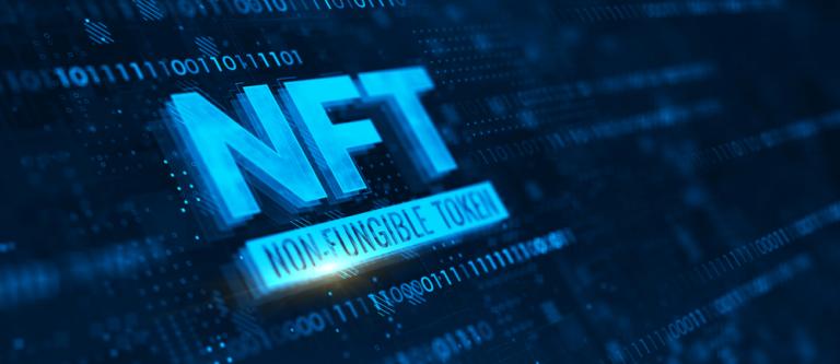 Nft,Nonfungible,Tokens,Concept,On,Dark,Blue,Background.,3d,Rendering