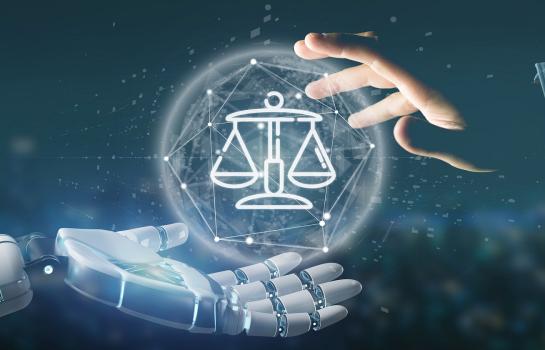 View,Of,Cyborg,Hand,Holding,Cloud,Of,Justice,And,Law