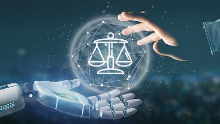 View,Of,Cyborg,Hand,Holding,Cloud,Of,Justice,And,Law