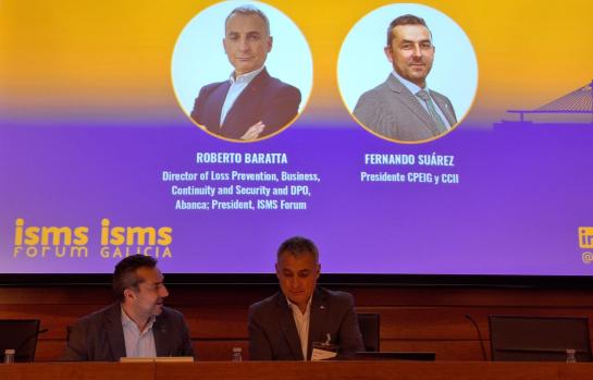 Roberto Baratta, Director of Loss Prevention, Business Continuity and Security y DPO de Abanca;Presidente de ISMS Forum junto a Fernando Suárez, Presidente de CPEIG y CCII